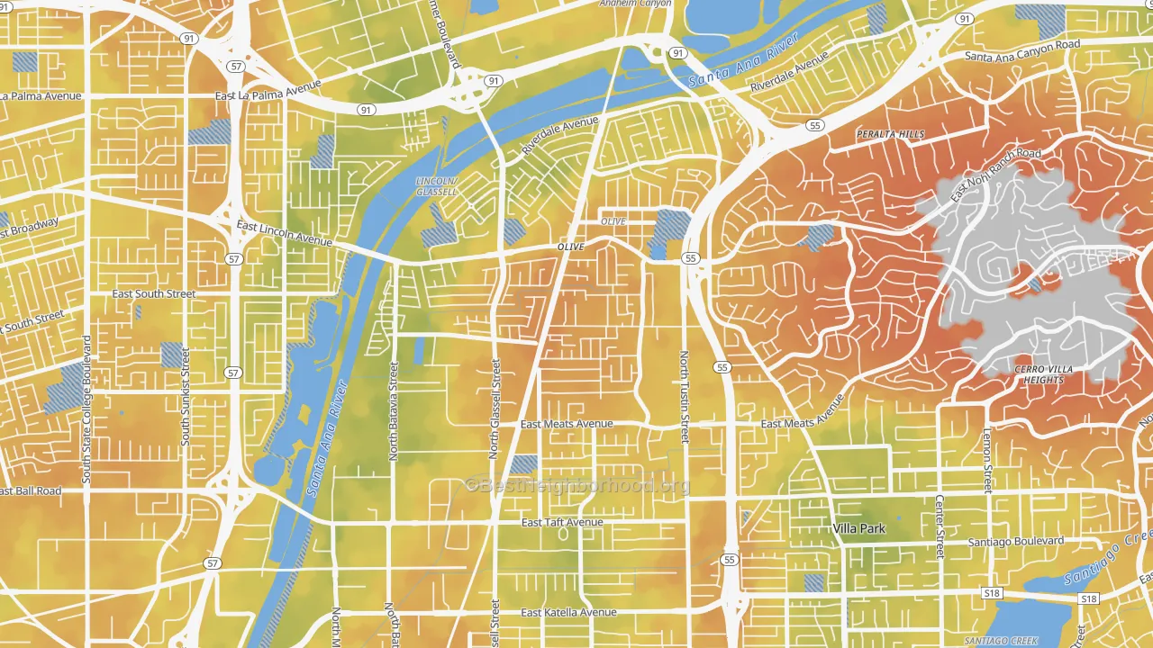 Bike Grade map of 92865, CA