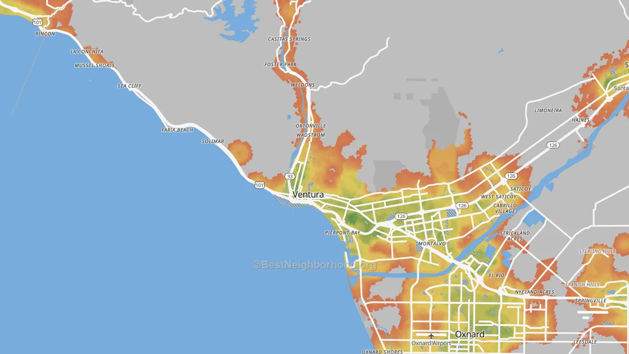 Bike Grade map of 93001, CA