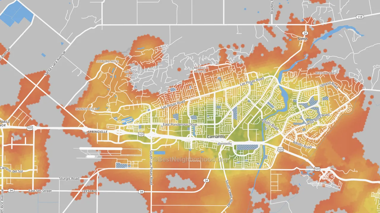 Bike Grade map of 93010, CA