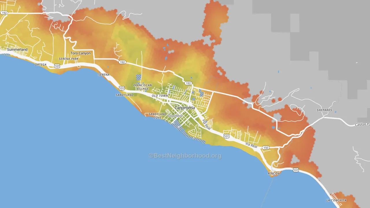 Bike Grade map of 93013, CA