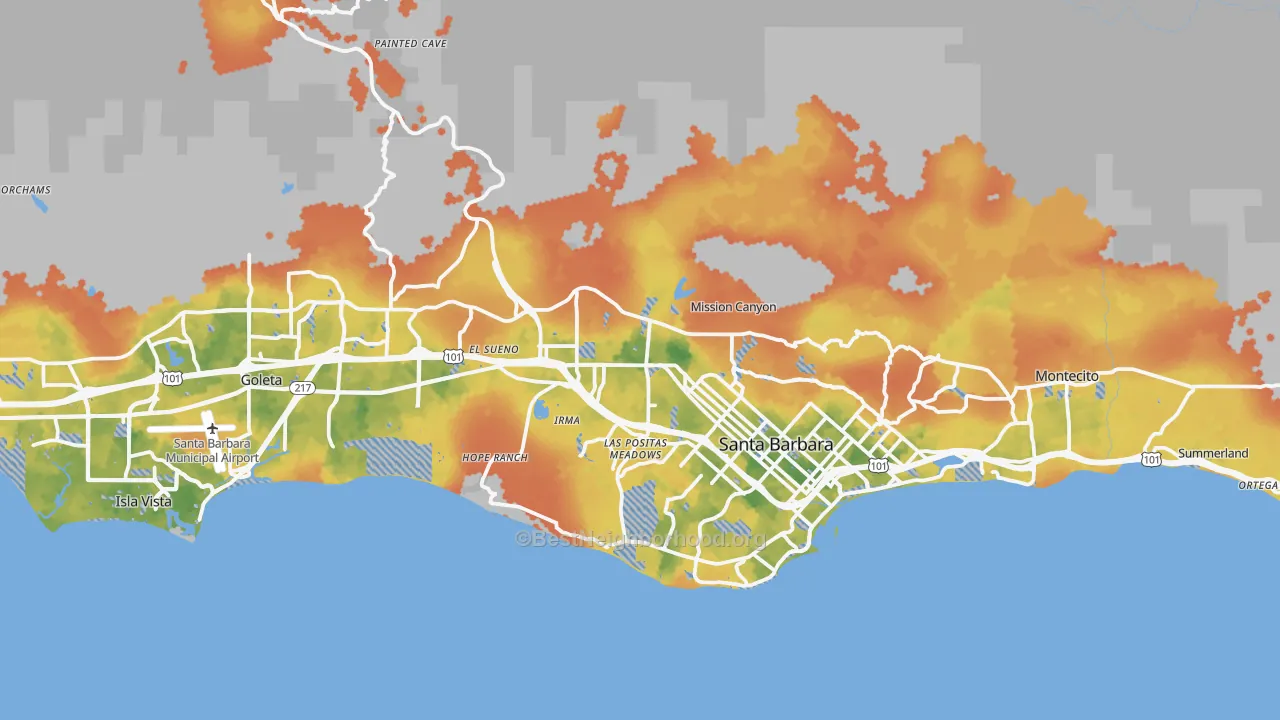 Bike Grade map of 93105, CA