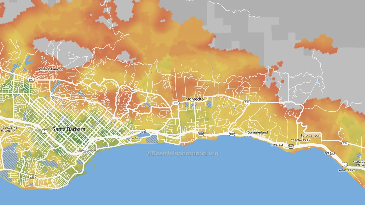 Bike Grade map of 93108, CA