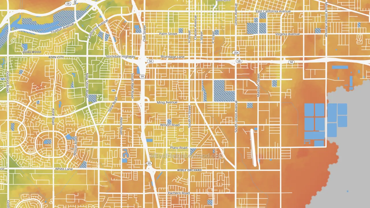 Bike Grade map of 93304, CA