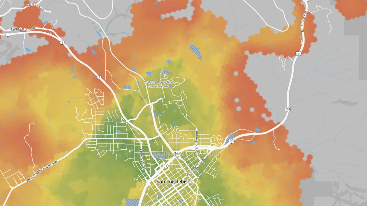 Bike Grade map of 93407, CA