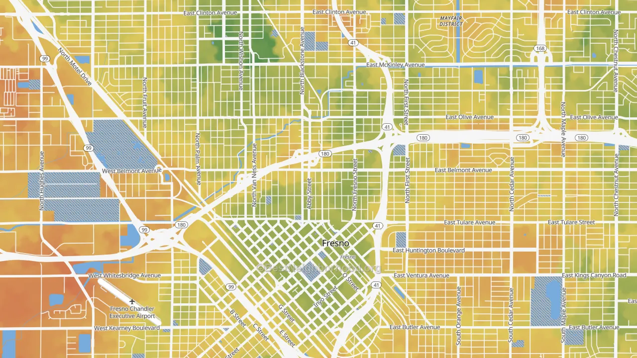 Bike Grade map of 93701, CA