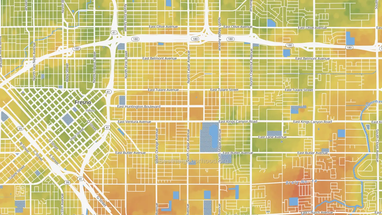 Bike Grade map of 93702, CA