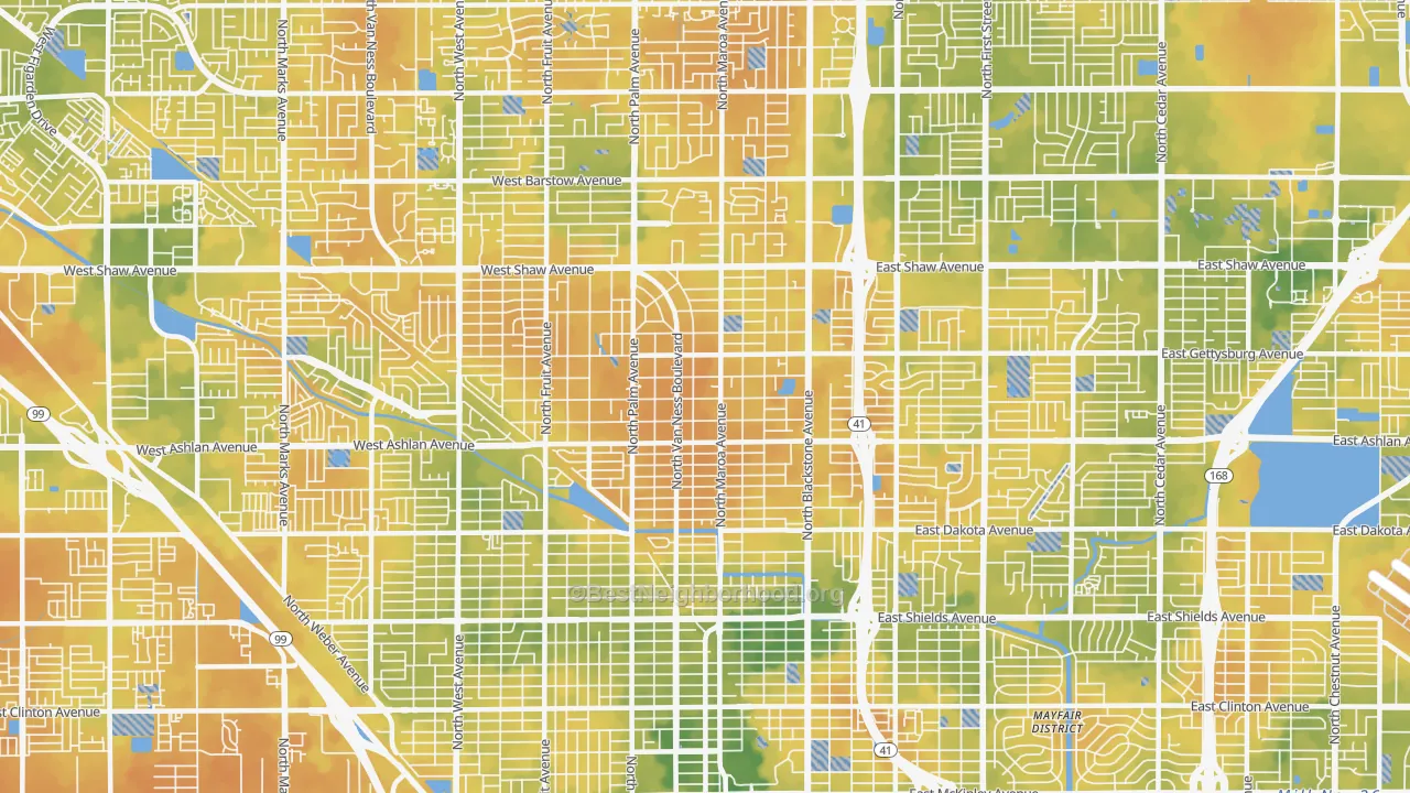 Bike Grade map of 93704, CA