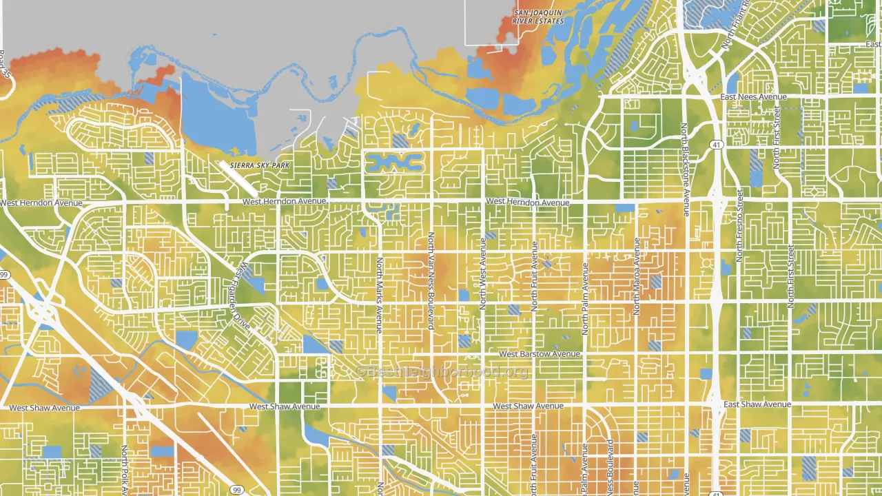 Bike Grade map of 93711, CA