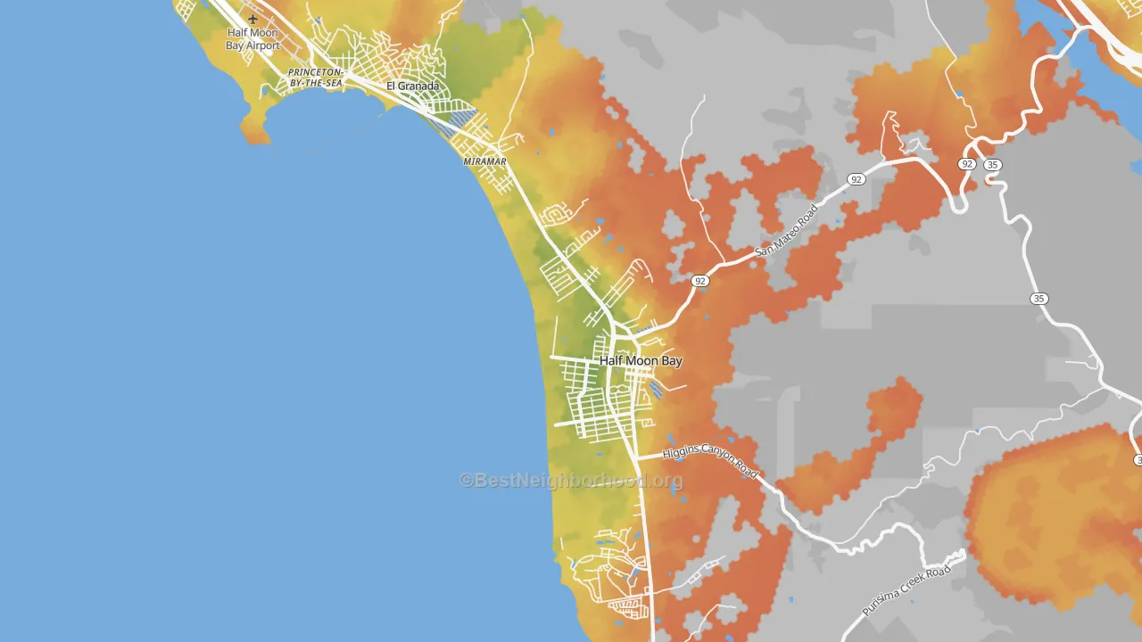 Bike Grade map of 94019, CA