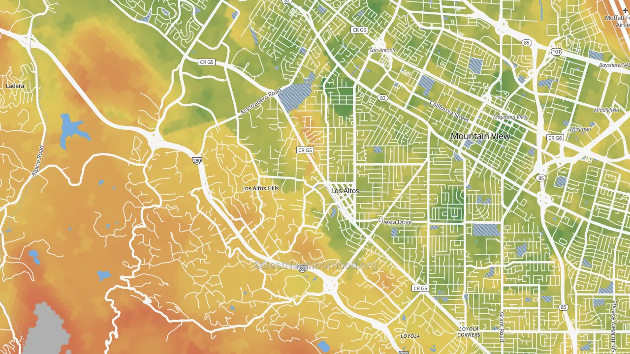 Bike Grade map of 94022, CA