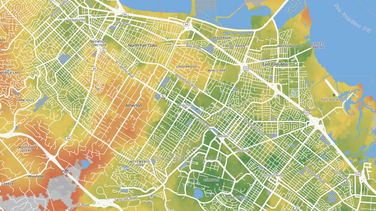 Bike Grade map of 94025, CA