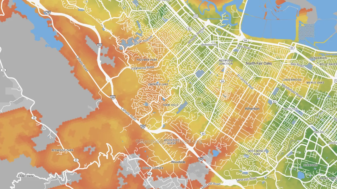 Bike Grade map of 94062, CA