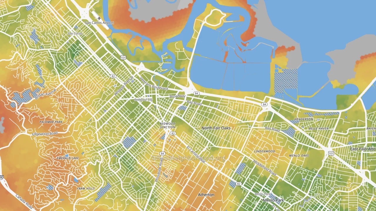 Bike Grade map of 94063, CA