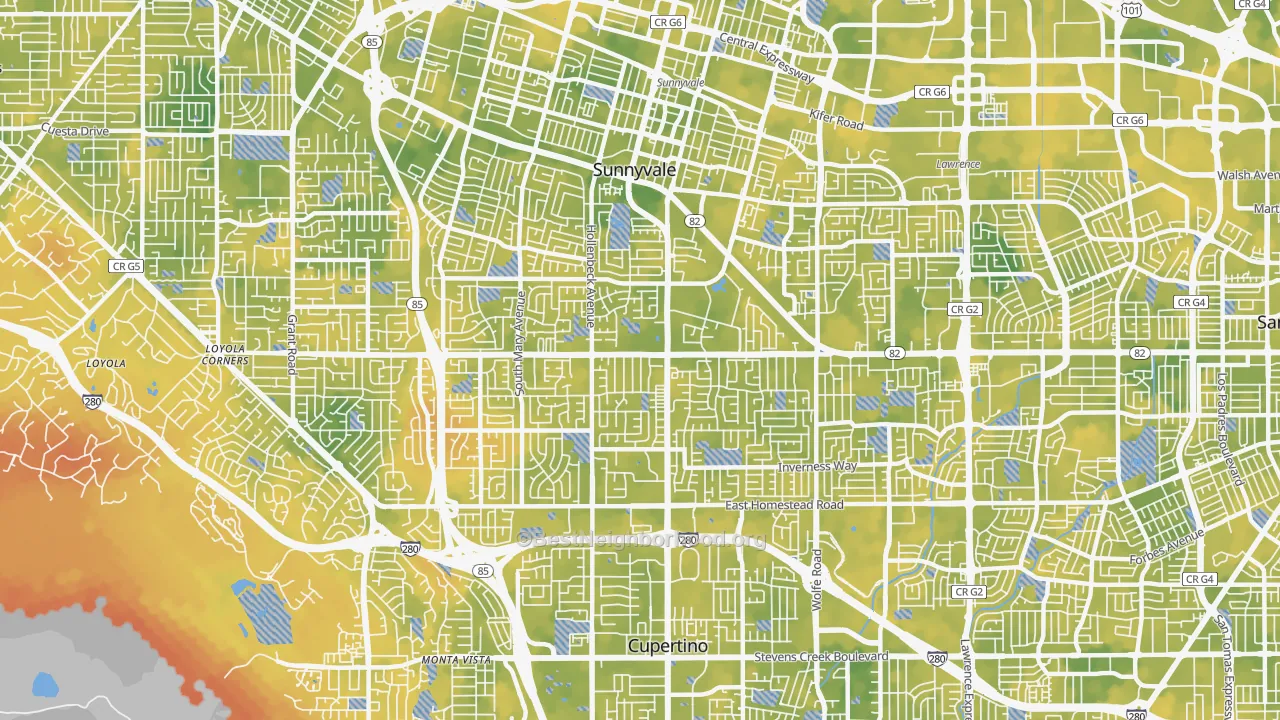 Bike Grade map of 94087, CA