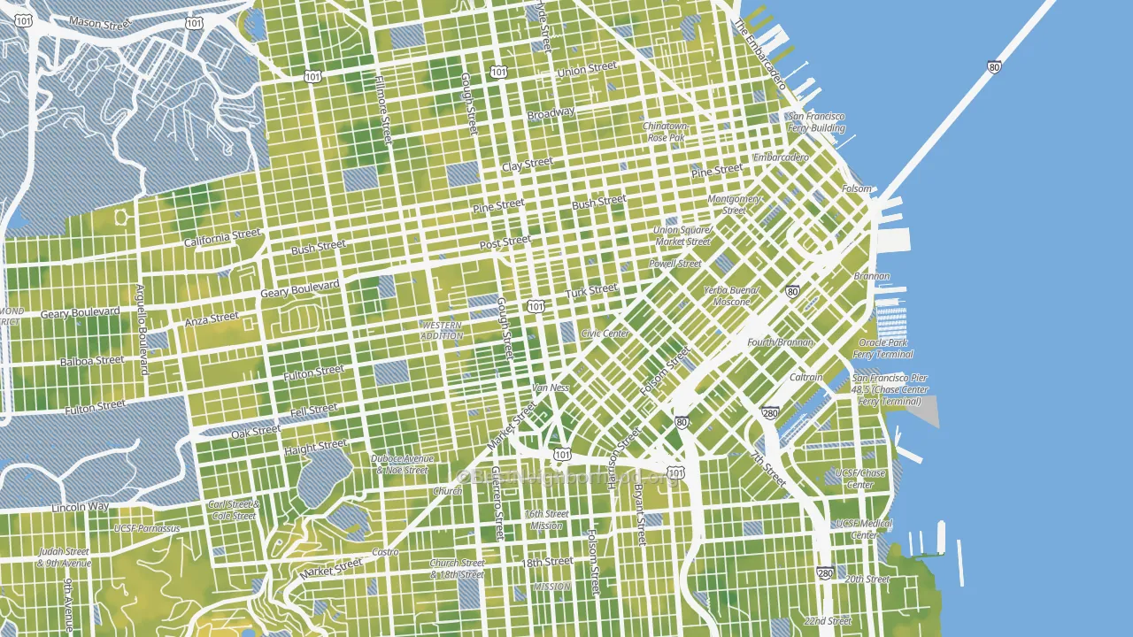Bike Grade map of 94102, CA