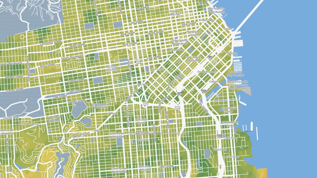 Bike Grade map of 94103, CA