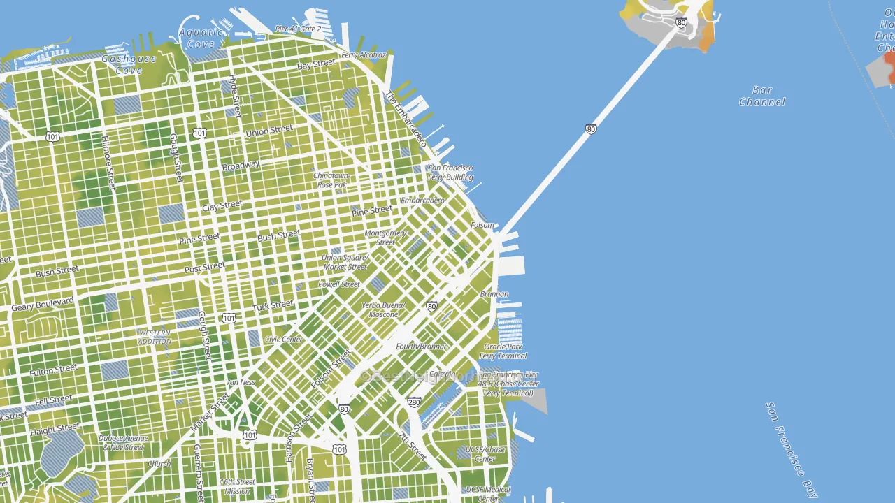 Bike Grade map of 94105, CA