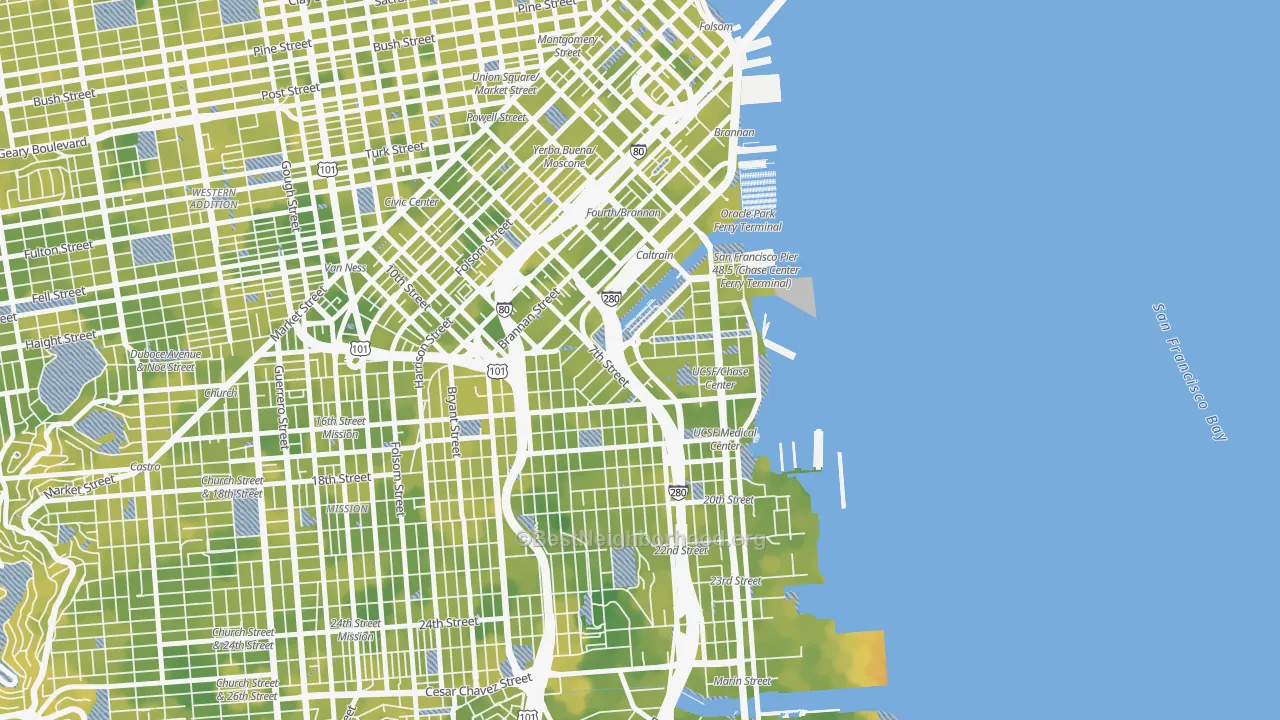 Bike Grade map of 94107, CA