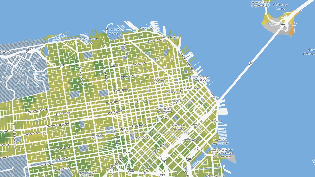 Bike Grade map of 94108, CA