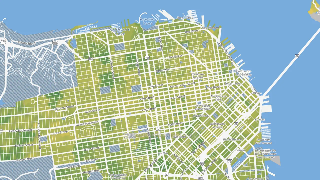 Bike Grade map of 94109, CA