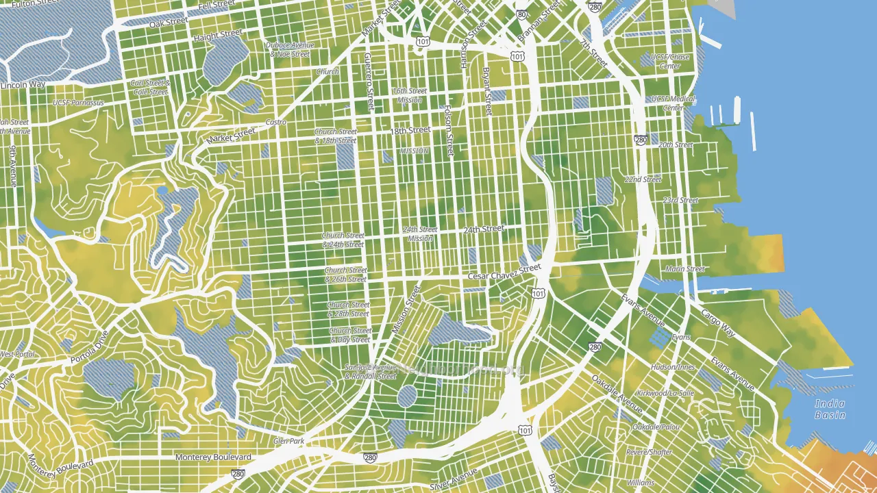 Bike Grade map of 94110, CA