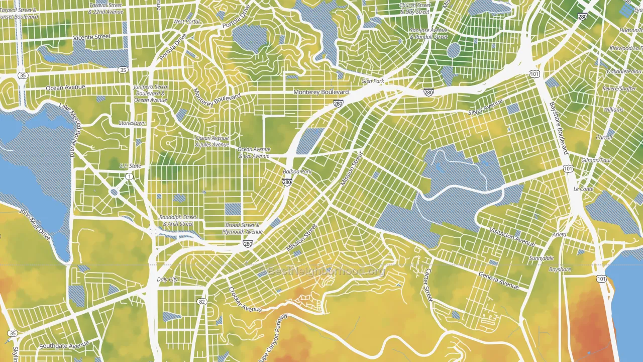 Bike Grade map of 94112, CA