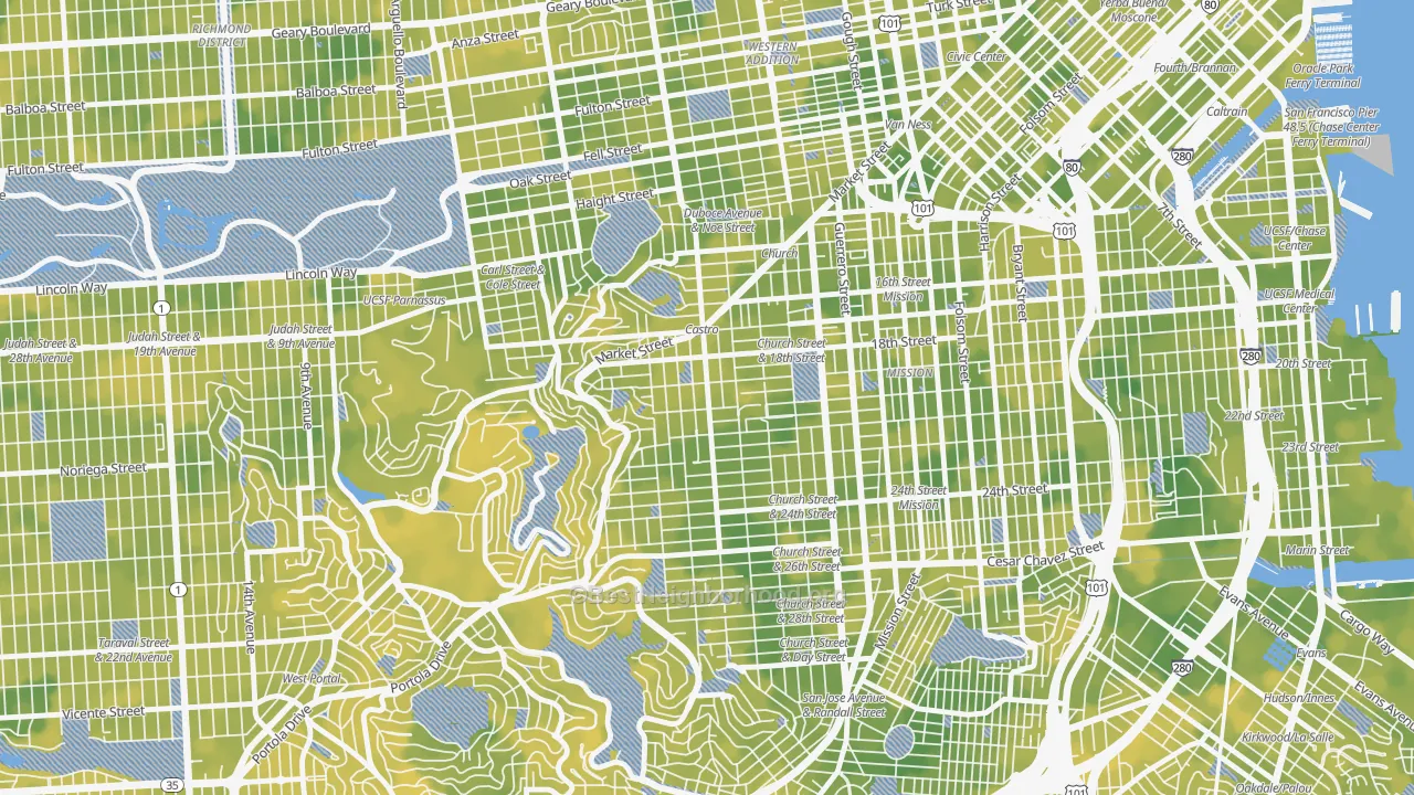 Bike Grade map of 94114, CA