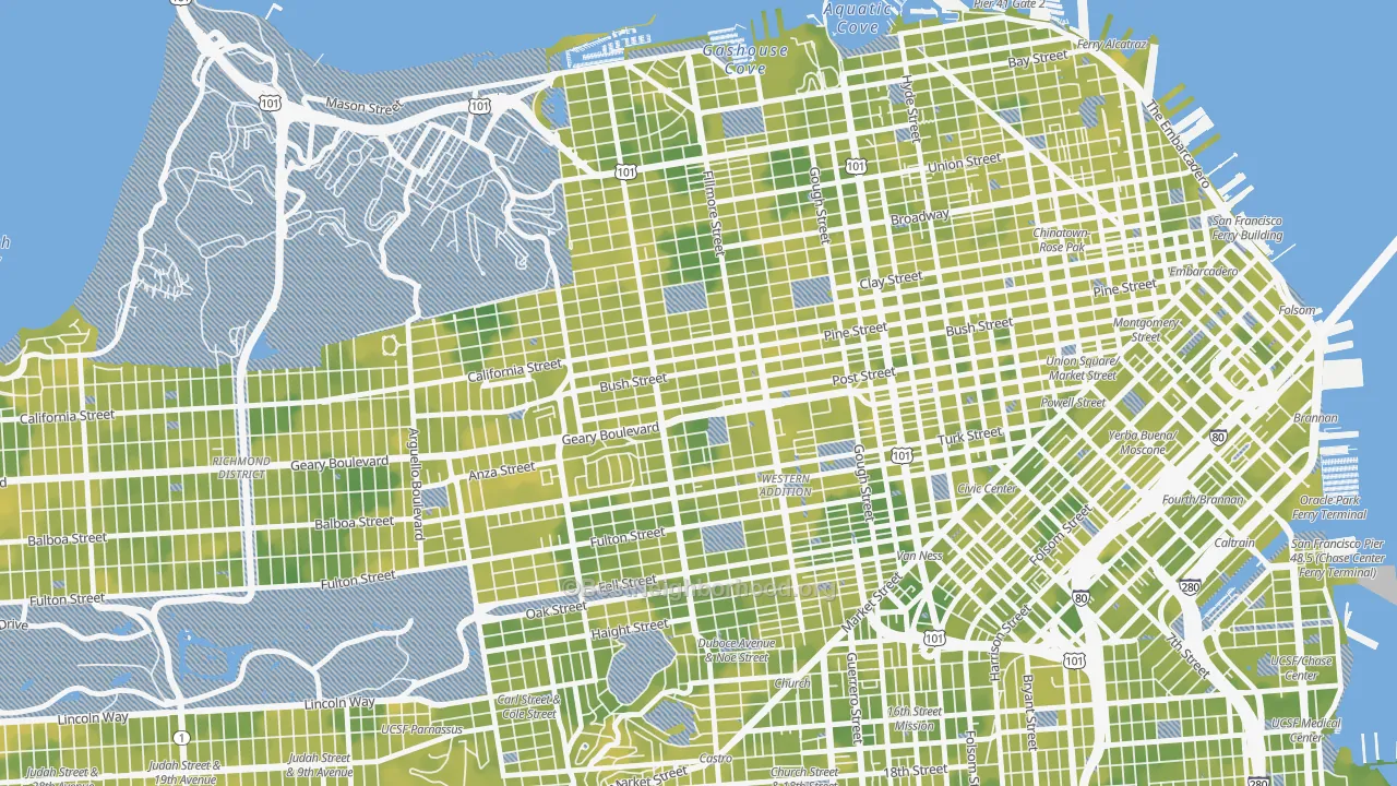 Bike Grade map of 94115, CA