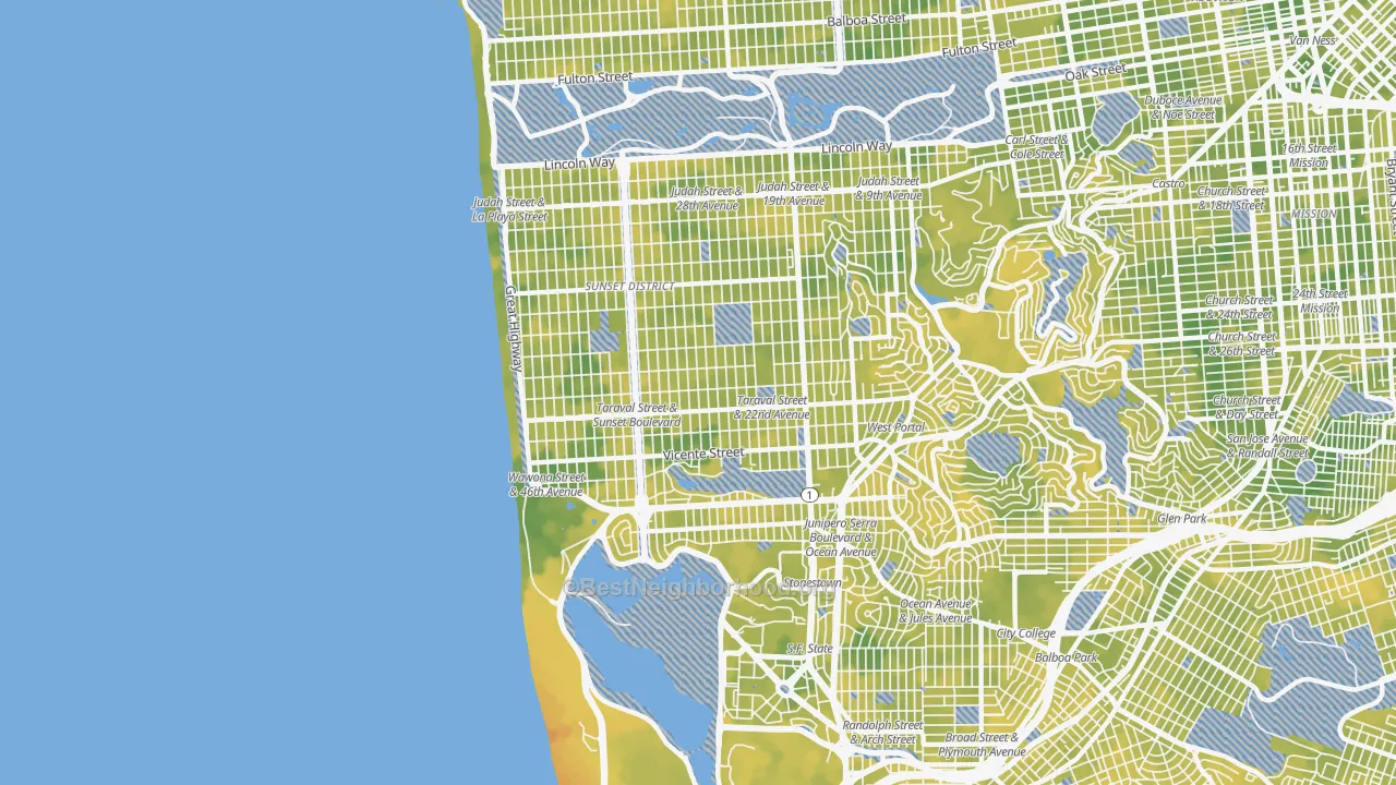 Bike Grade map of 94116, CA