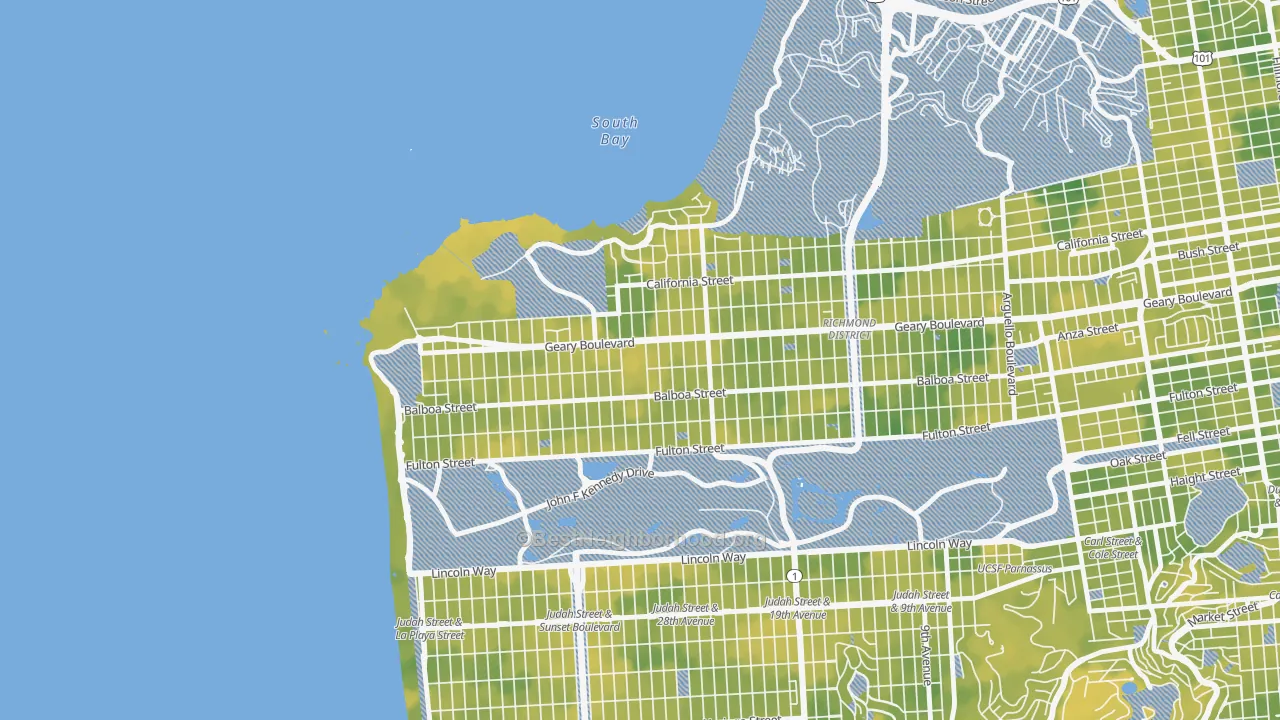 Bike Grade map of 94121, CA