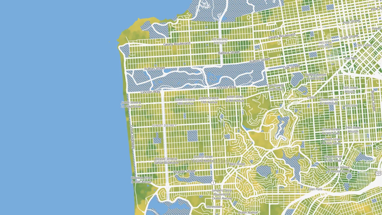 Bike Grade map of 94122, CA