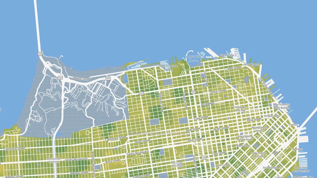 Bike Grade map of 94123, CA