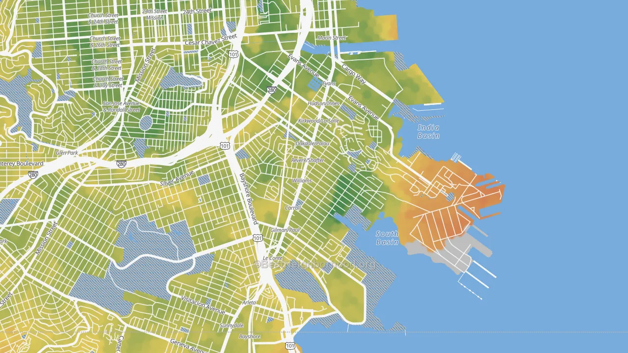 Bike Grade map of 94124, CA