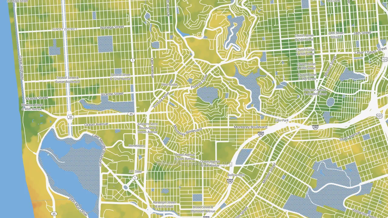 Bike Grade map of 94127, CA