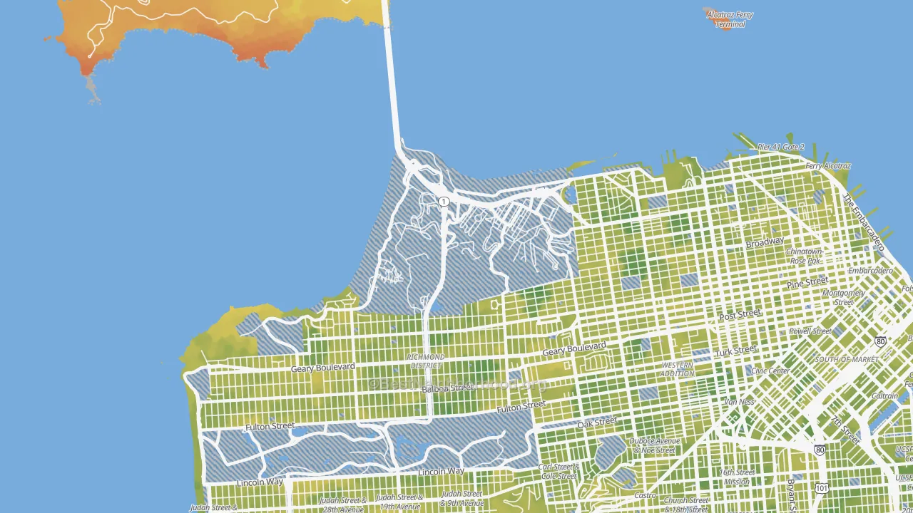 Bike Grade map of 94129, CA
