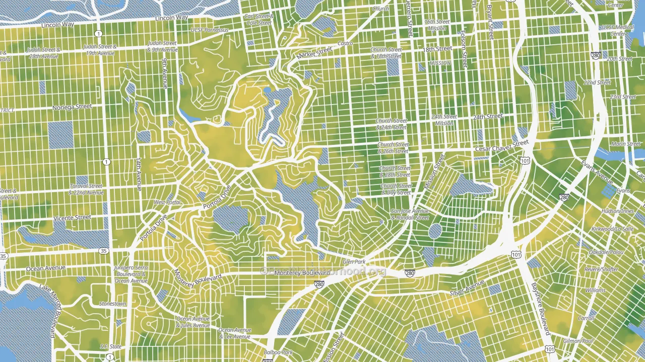 Bike Grade map of 94131, CA