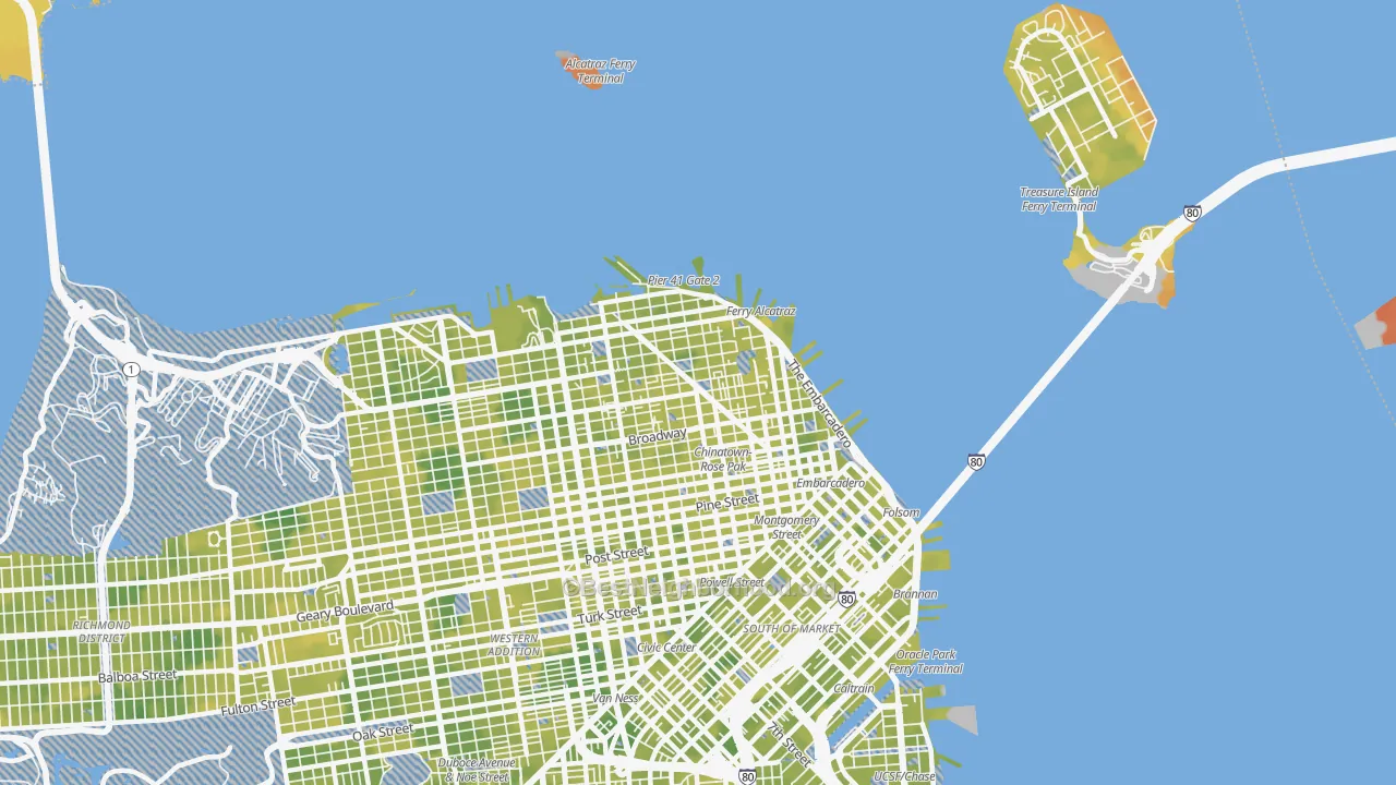 Bike Grade map of 94133, CA