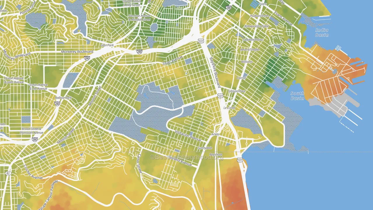 Bike Grade map of 94134, CA