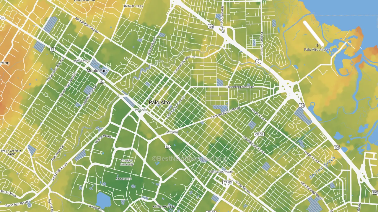 Bike Grade map of 94301, CA