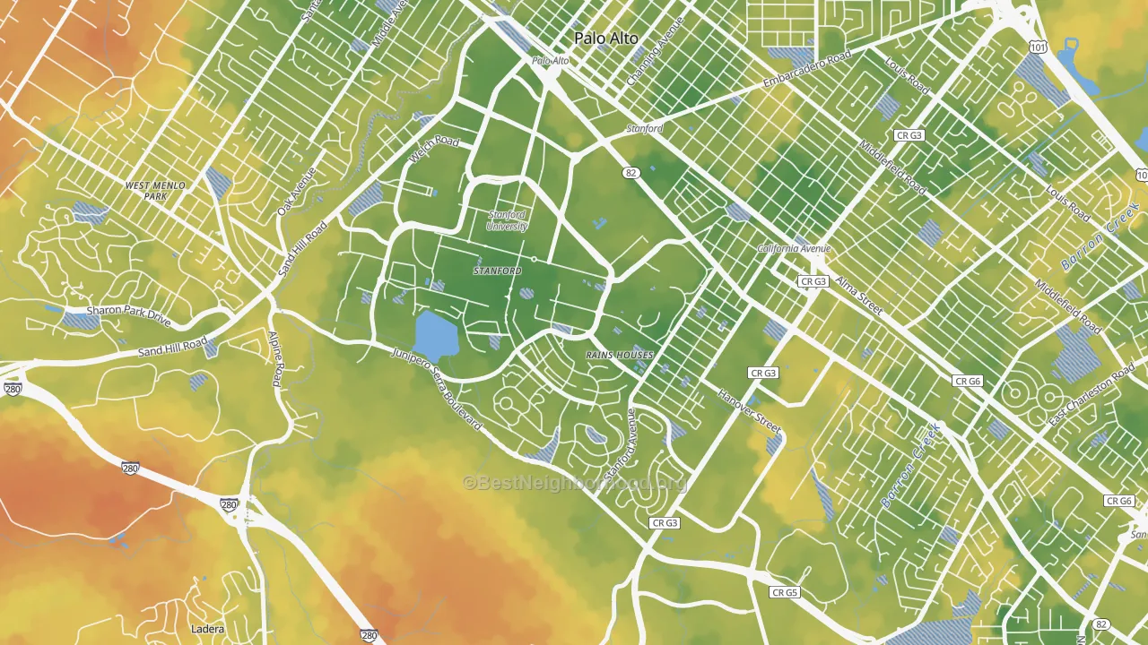 Bike Grade map of 94305, CA