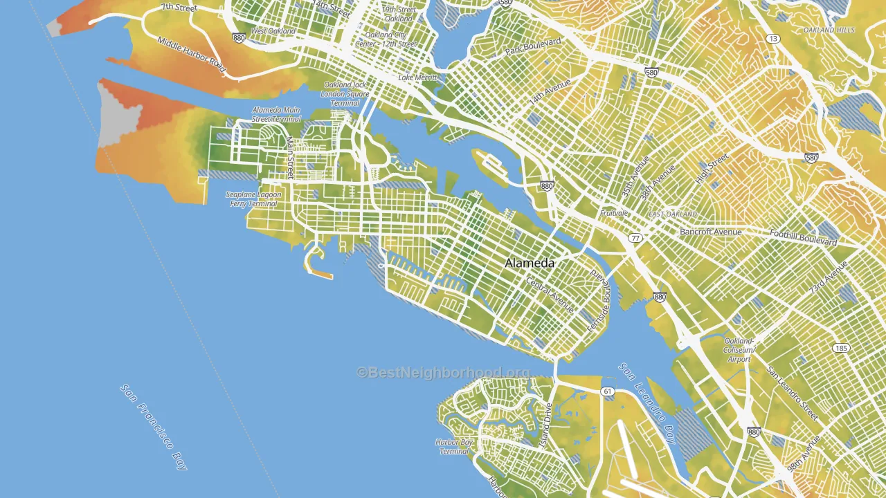 Bike Grade map of 94501, CA