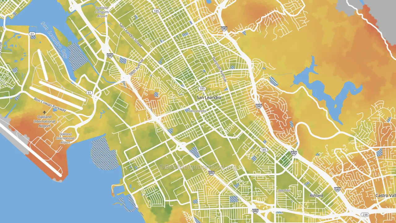 Bike Grade map of 94577, CA