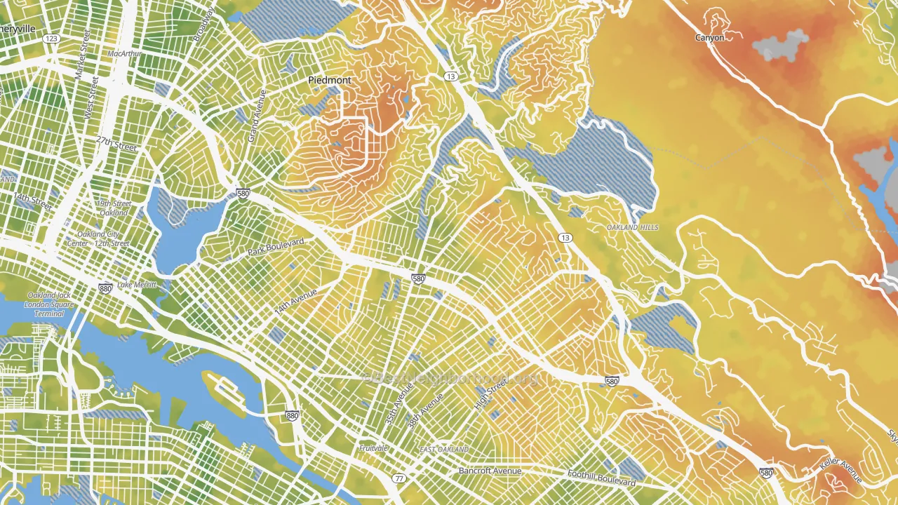 Bike Grade map of 94602, CA