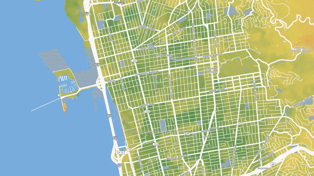 Bike Grade map of 94702, CA