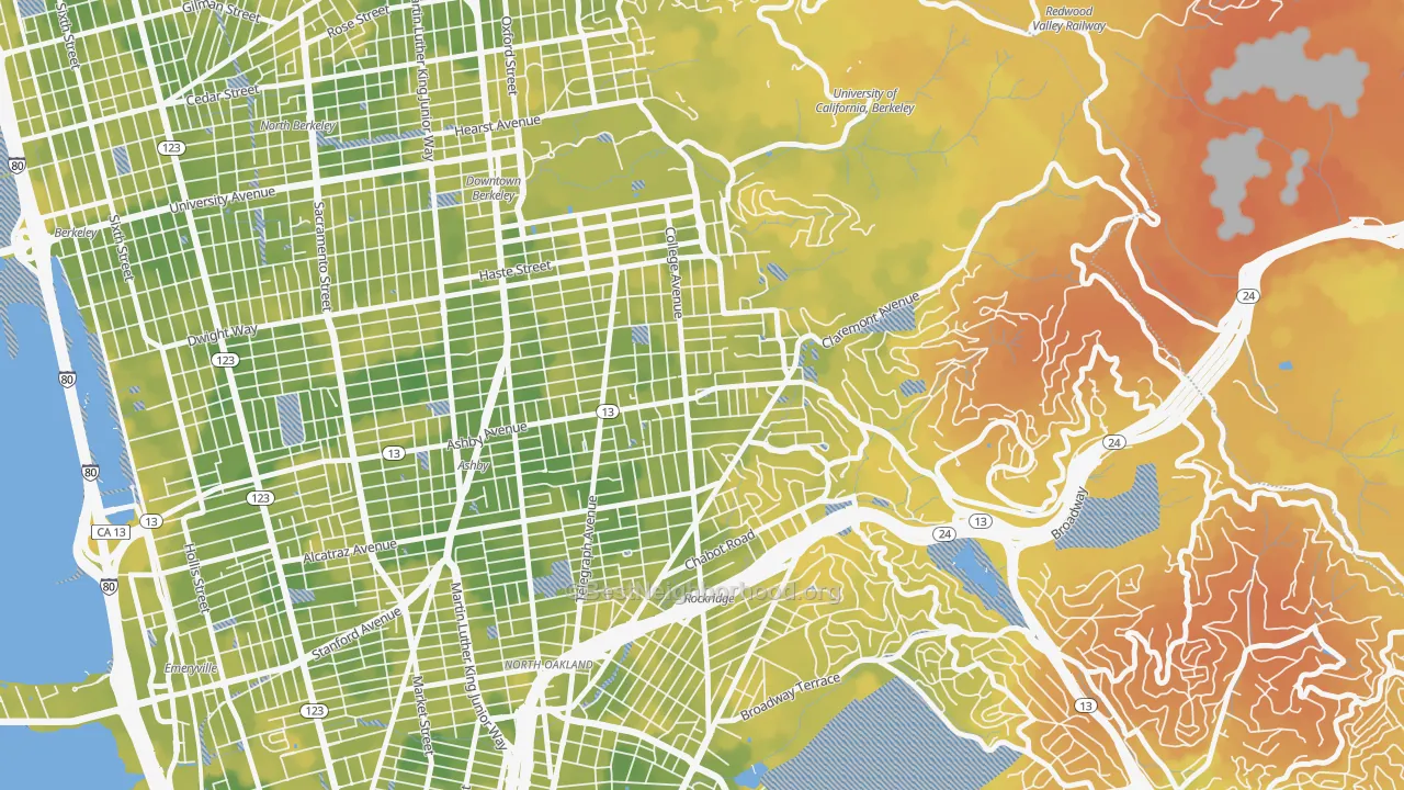Bike Grade map of 94705, CA