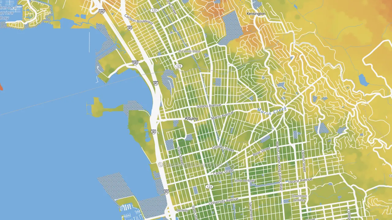 Bike Grade map of 94706, CA