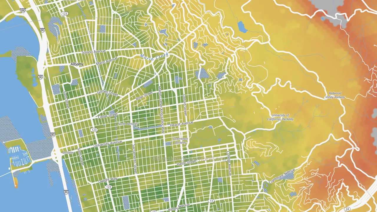 Bike Grade map of 94709, CA