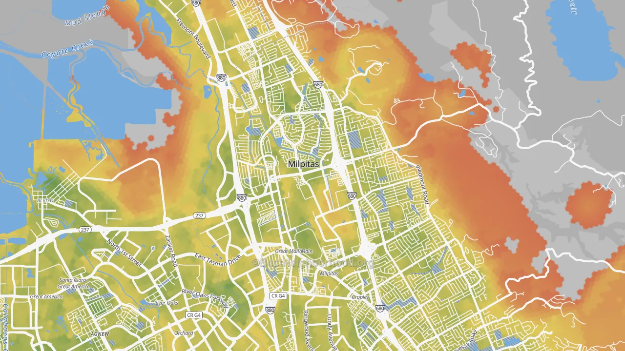 Bike Grade map of 95035, CA