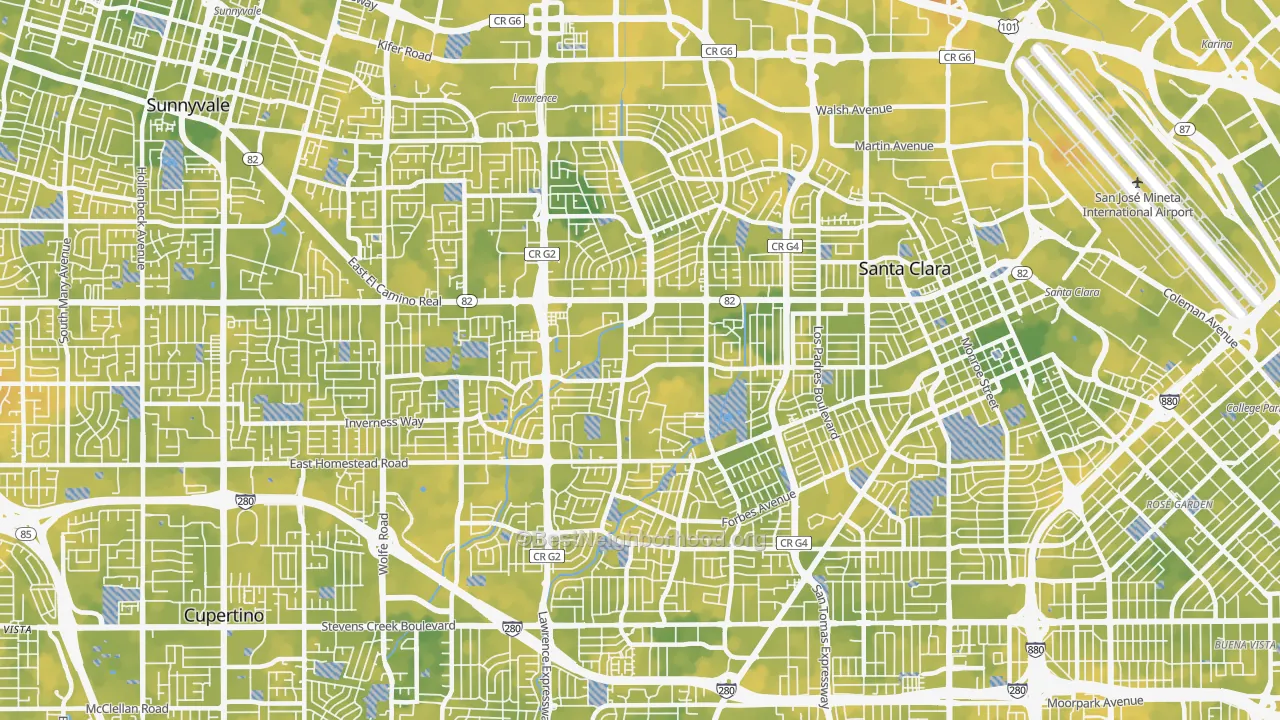 Bike Grade map of 95051, CA