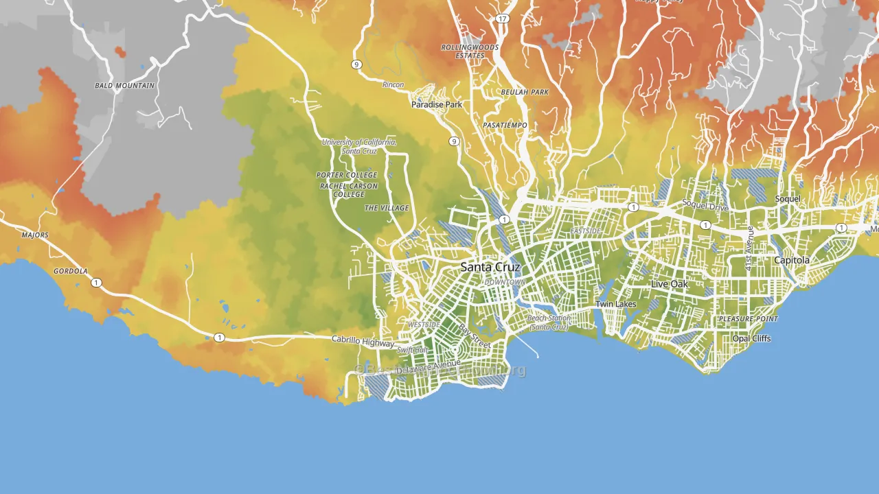 Bike Grade map of 95060, CA